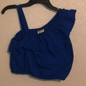 Blue One-Shoulder Crop Top